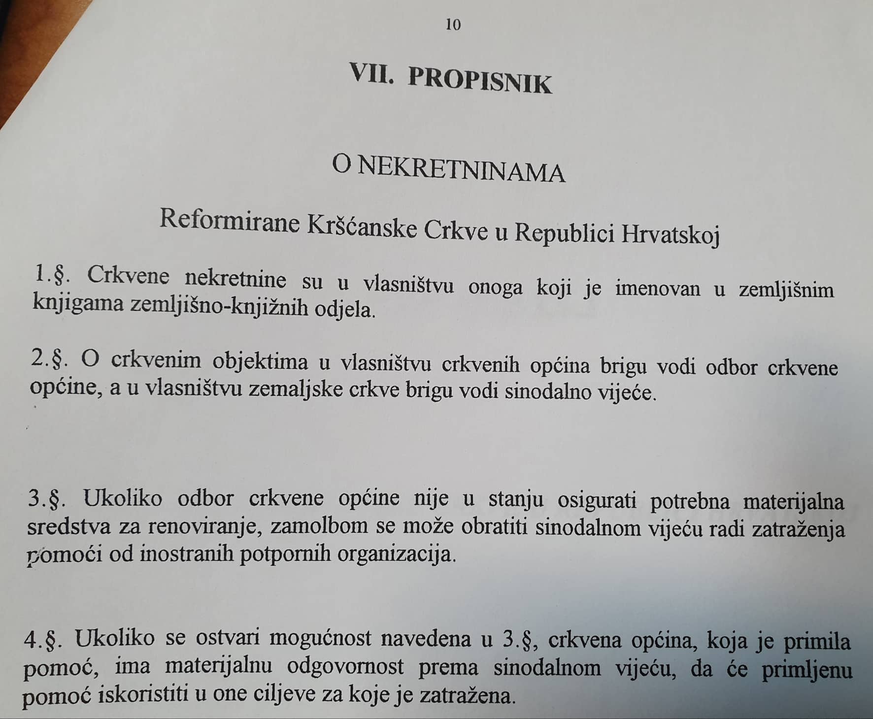 Pravna osobnost i pravo vlasništva crkve   i župa Reformirane kršćanske crkve