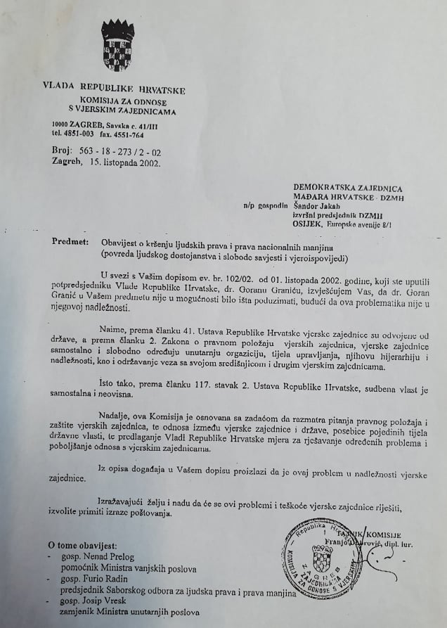Povjereništvo za odnose s vjerskim zajednicama ne poštuje odluke sinode
