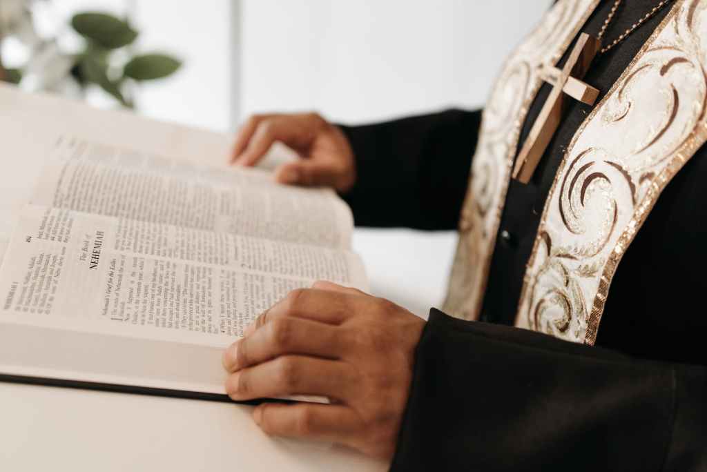 close up photo on opened holy book