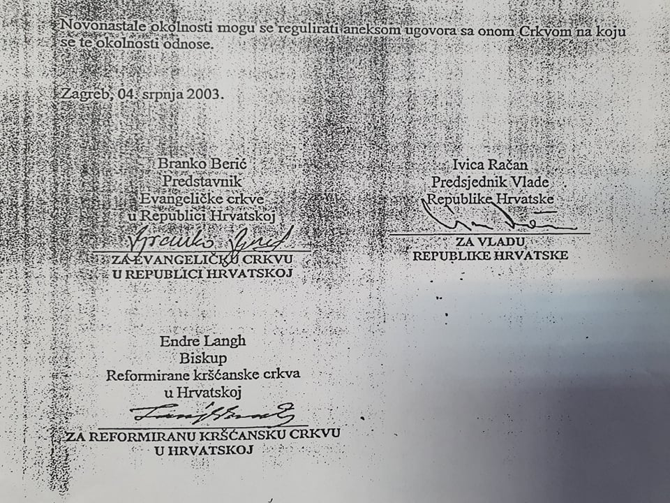 Zakon o pravnom položaju vjerskih zajednica (2002.), i ugovor između Vlade RH i Reformirane kršćanske crkve